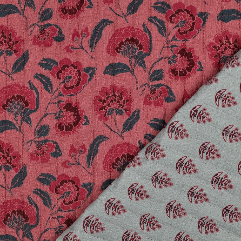 Stepped double gauze bloemen mauve