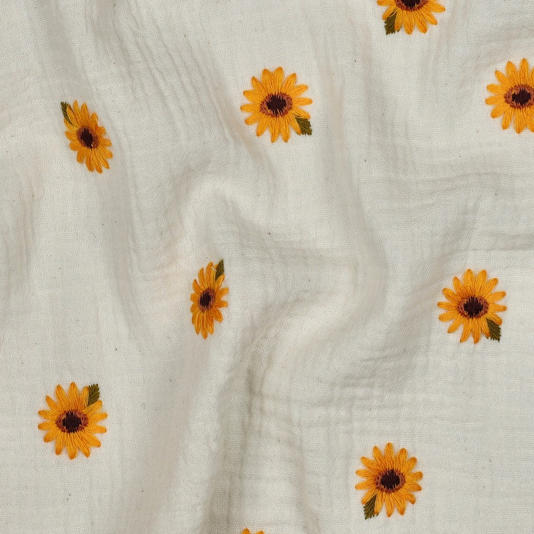Hydrofiel geborduurde zonnebloemen offwhite