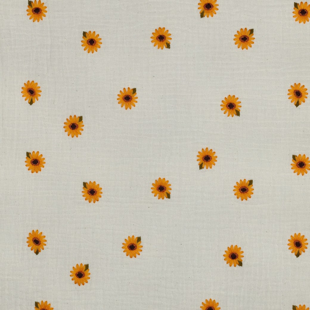 Hydrofiel geborduurde zonnebloemen offwhite