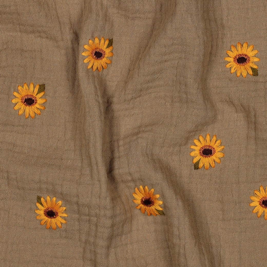 Hydrofiel geborduurde zonnebloemen beige