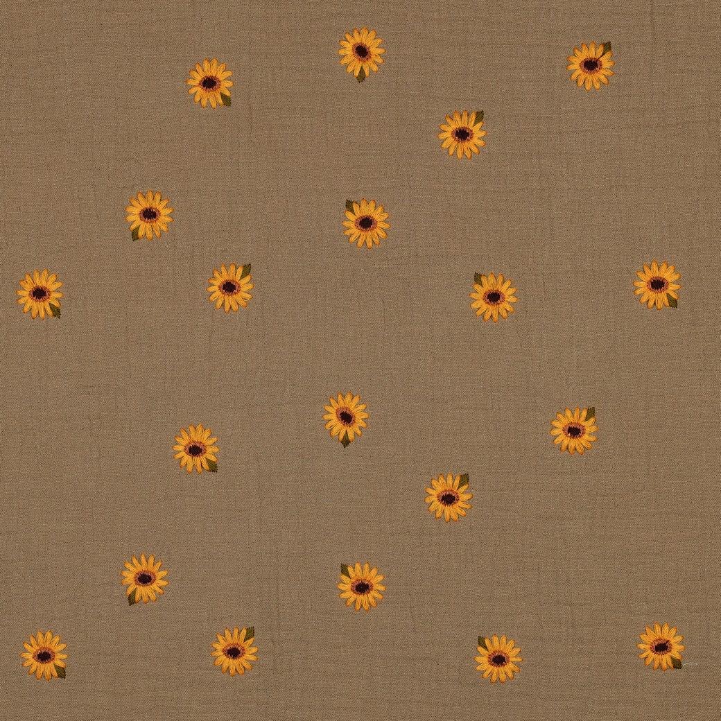 Hydrofiel geborduurde zonnebloemen beige