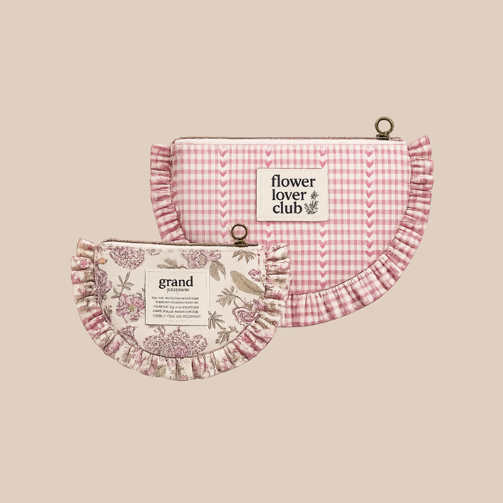 Pakket ruffle etui - harten bloemen hot pink