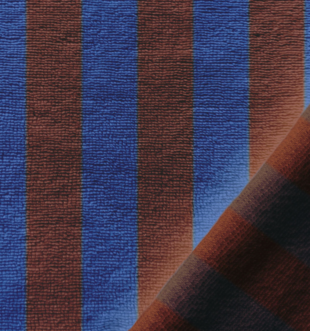 PRE-ORDER Bamboo badstof strepen bruin/kobaltblauw