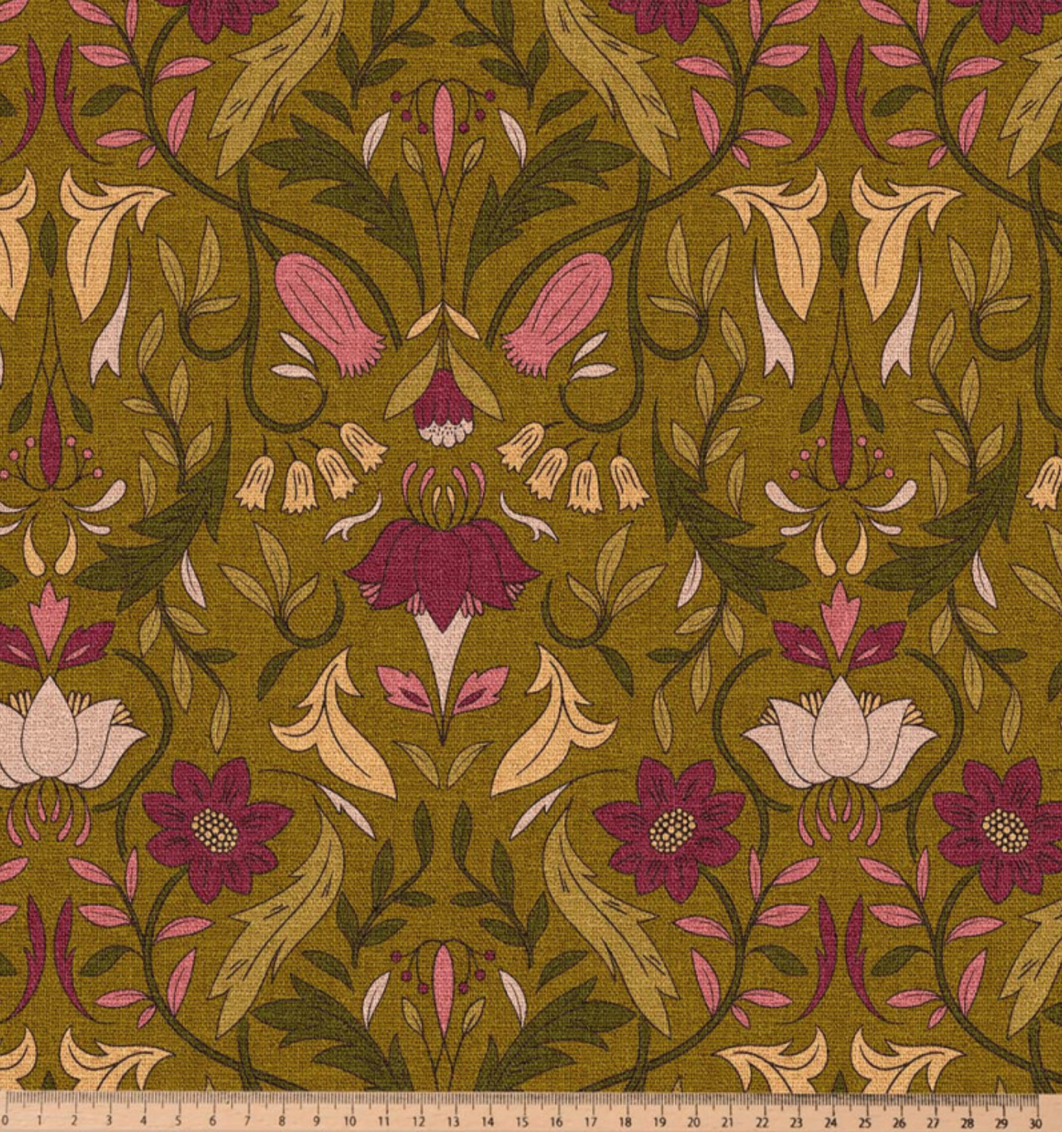 Half panama canvas bloemen mosgroen