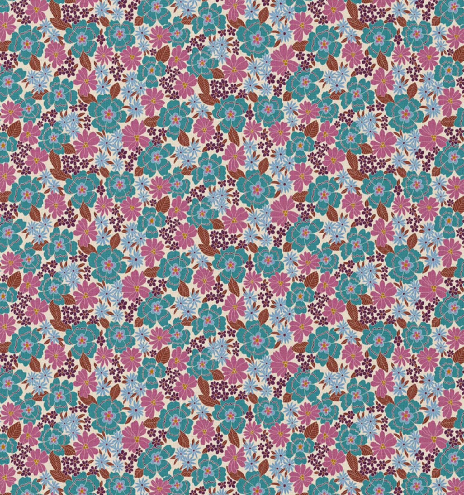 Katoen bloemen marica petrol/roze