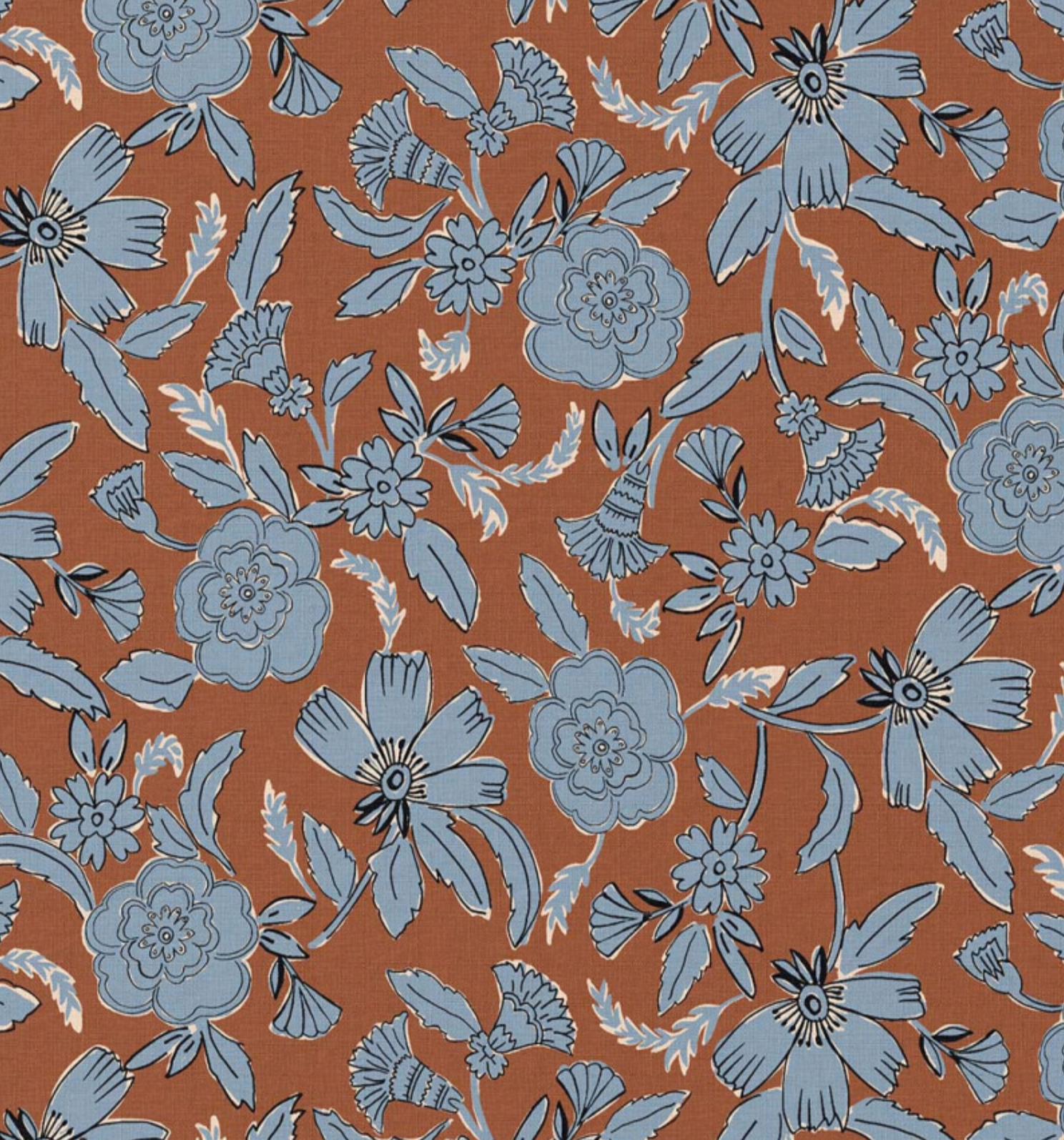 Katoen bloemen jaeli bruin/blauw