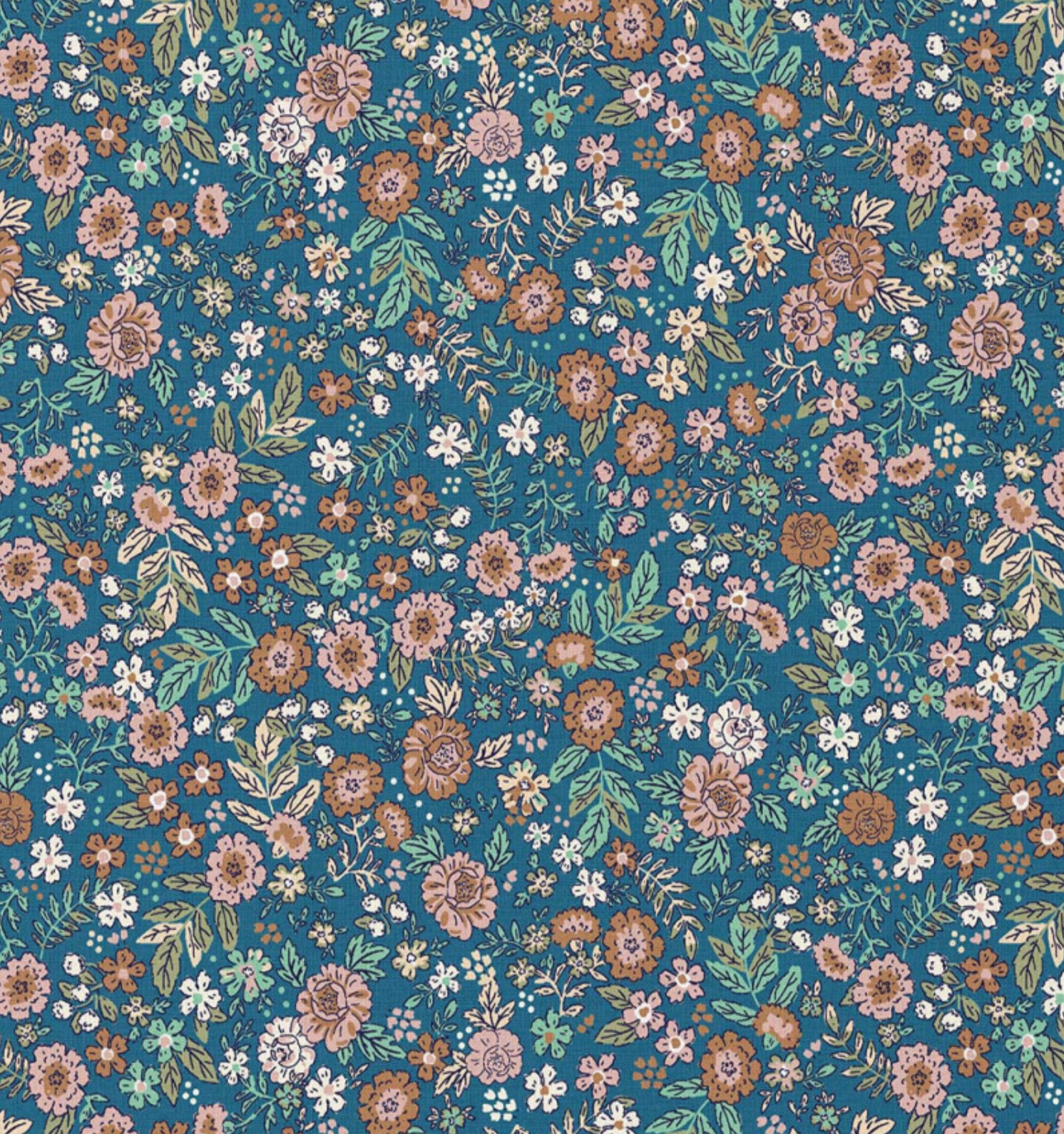 Katoen bloemen barjay blauw