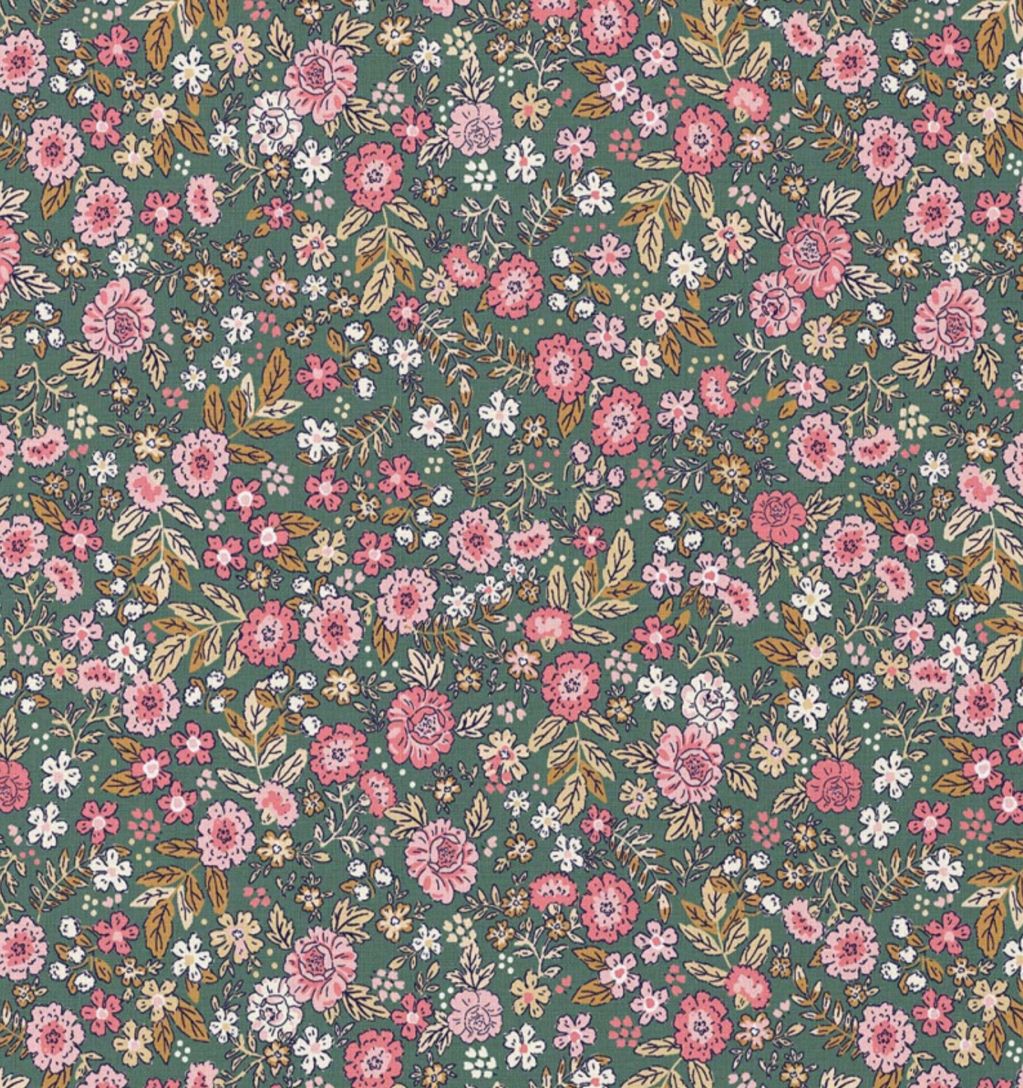 Katoen bloemen barjay groen/roze