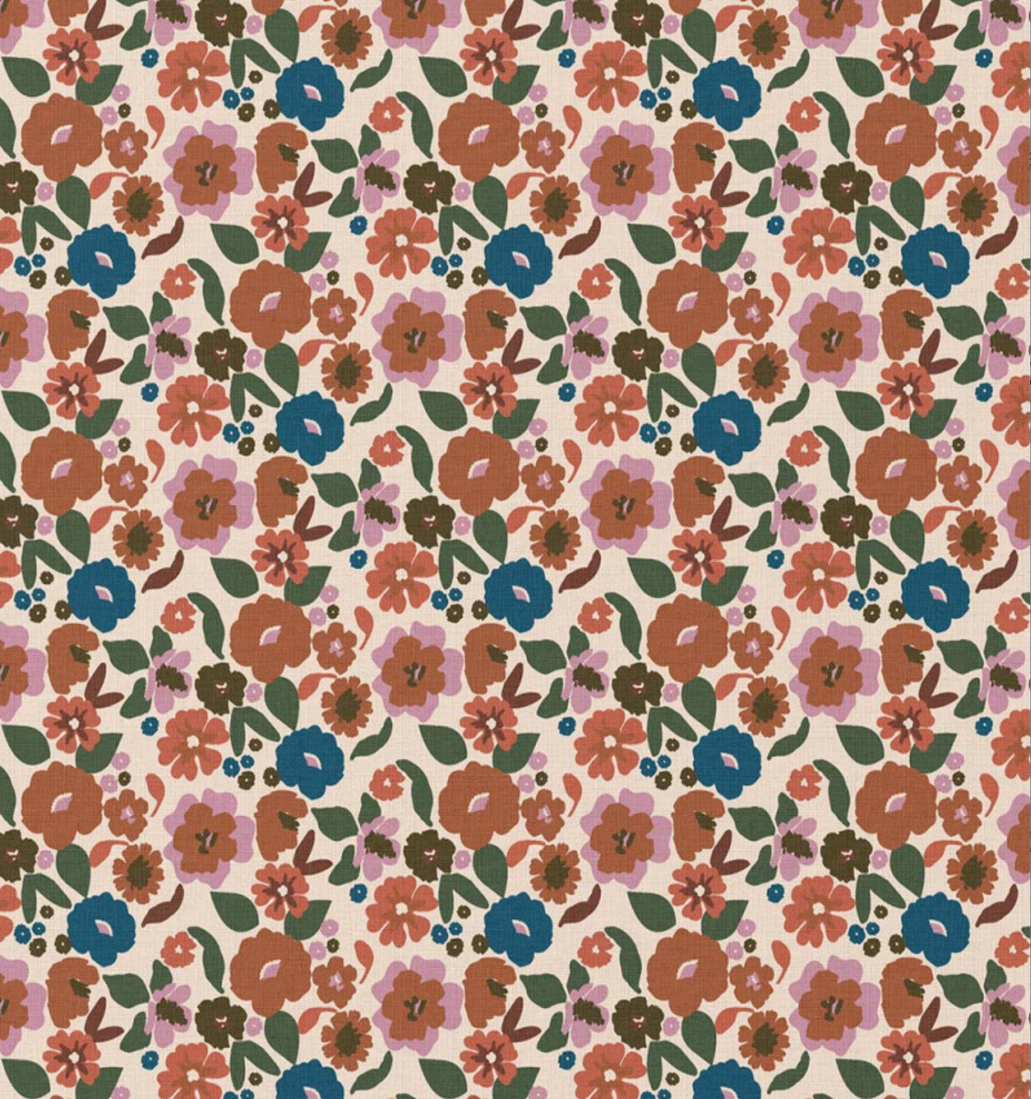Katoen bloemen jany ecru/camel