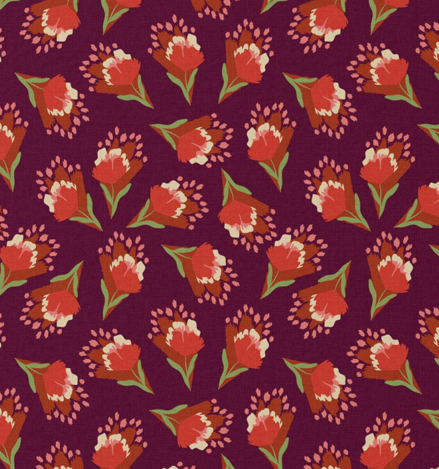 Katoen bloemen clover bordeaux