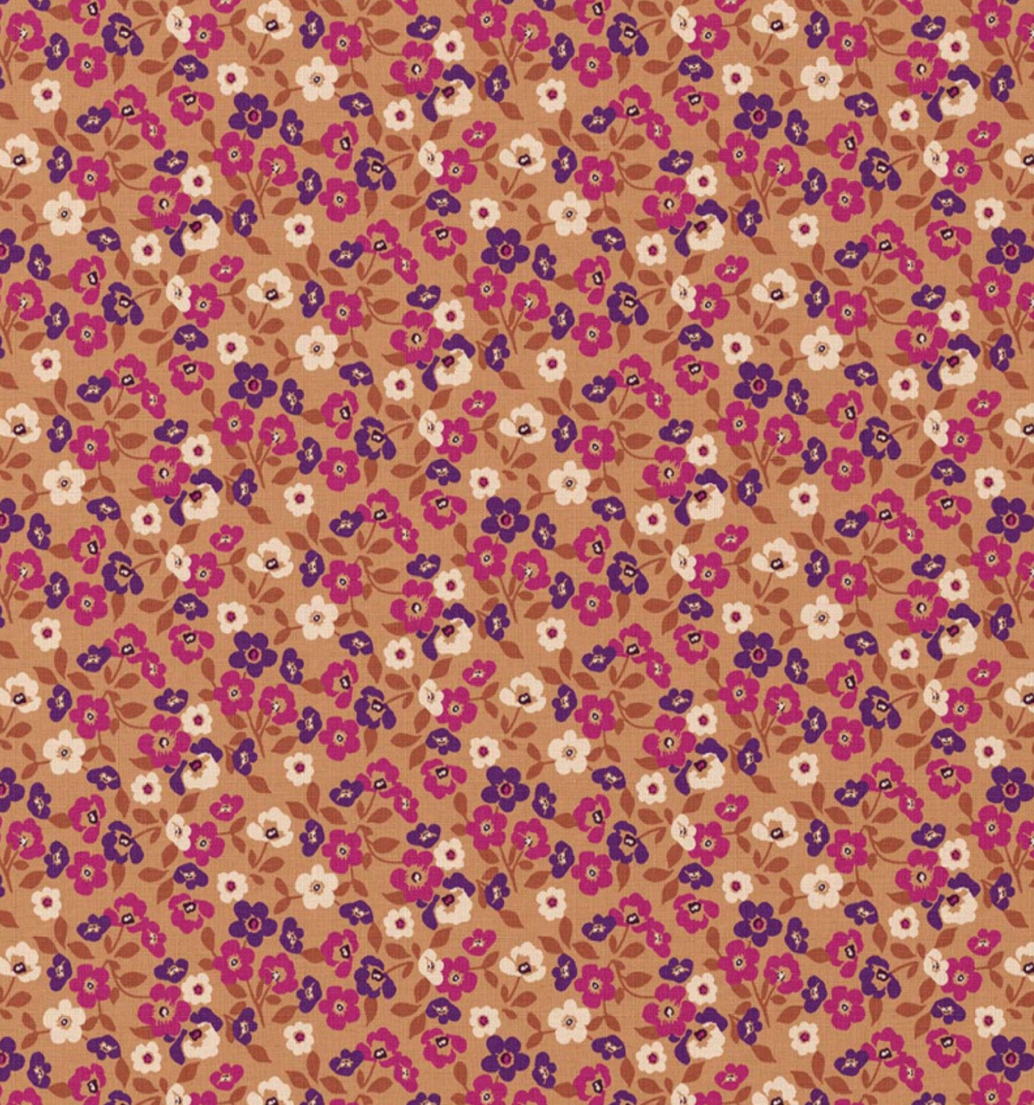Katoen bloemen thalie perzik/violet
