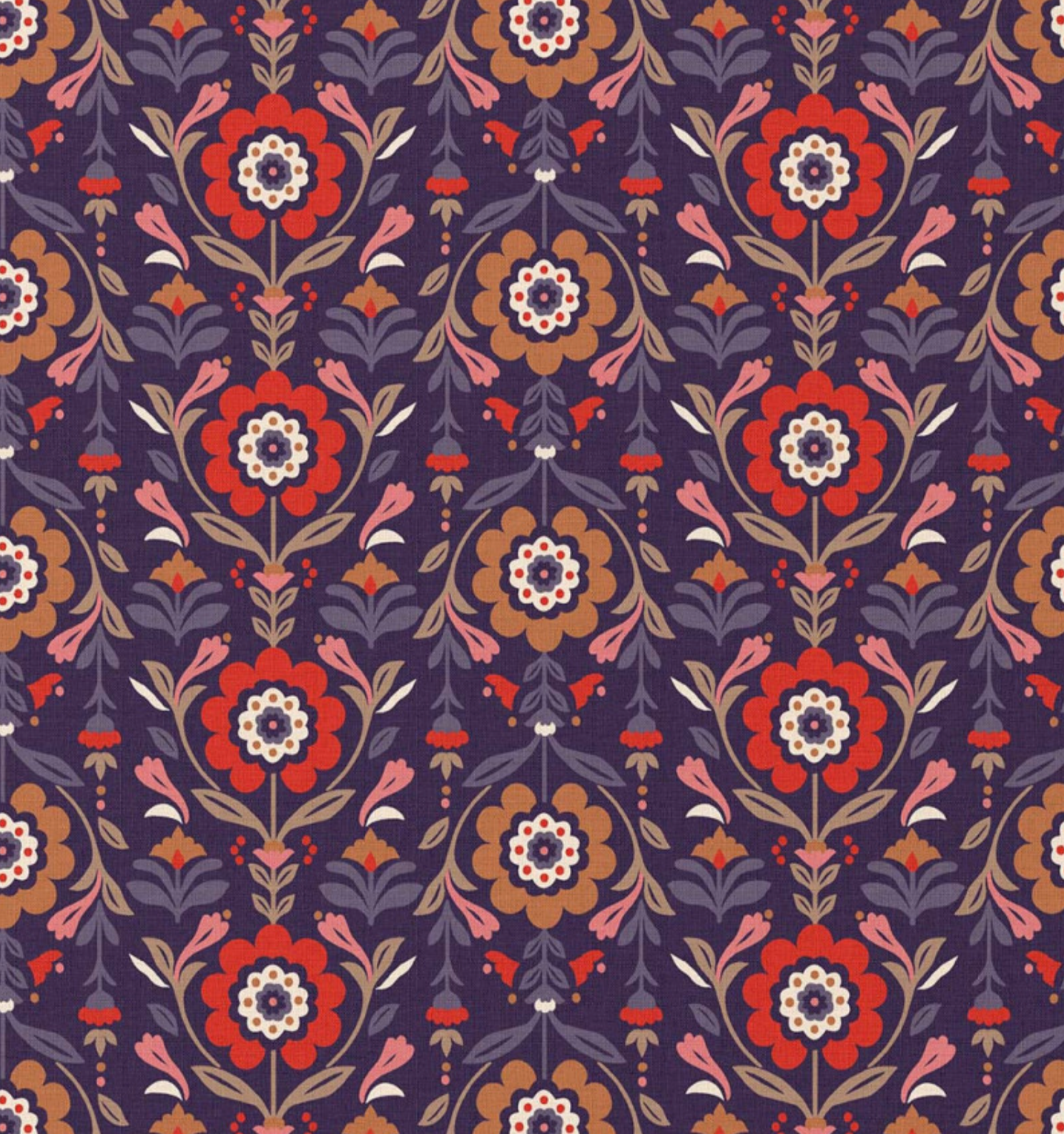Katoen bloemen reine navy/rood