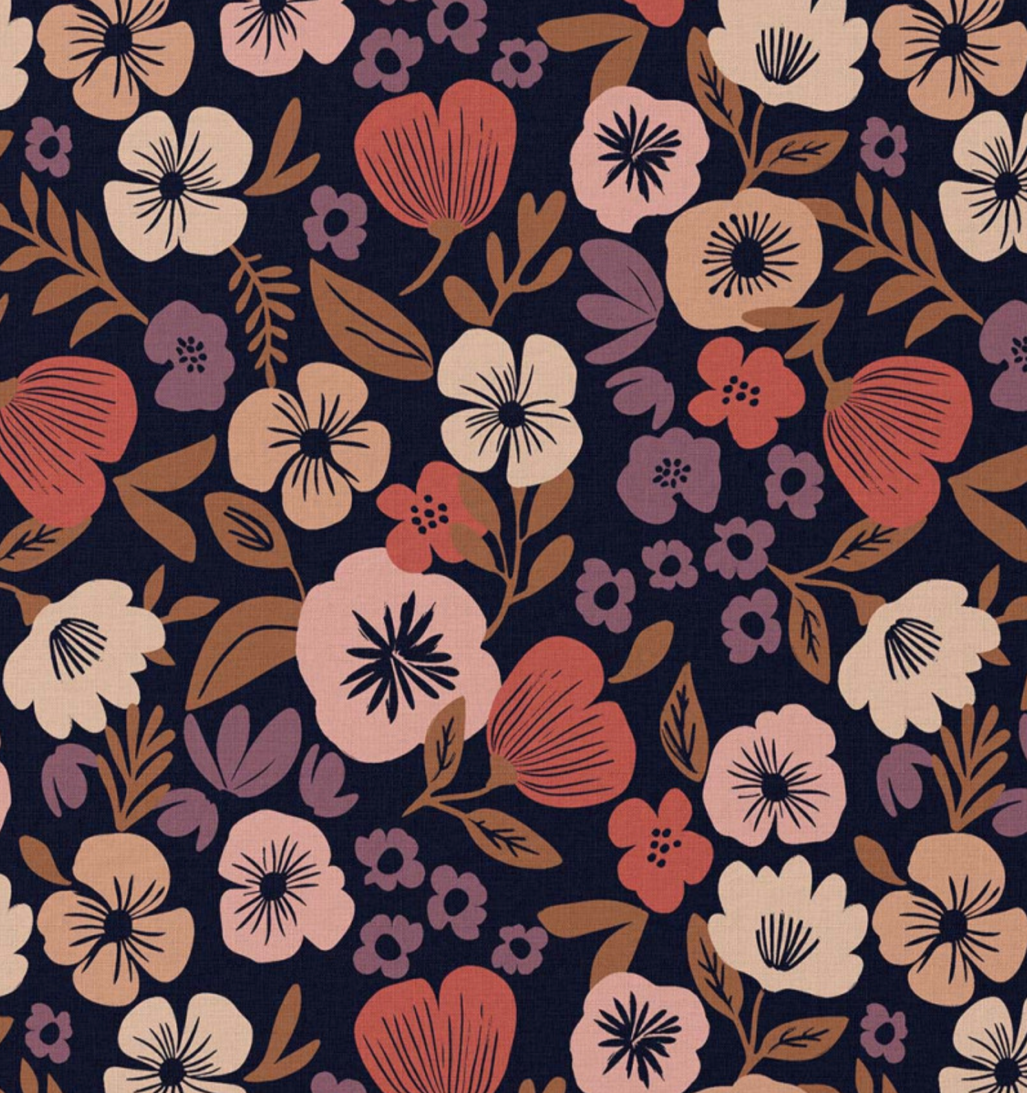 Katoen bloemen palawa donkerblauw