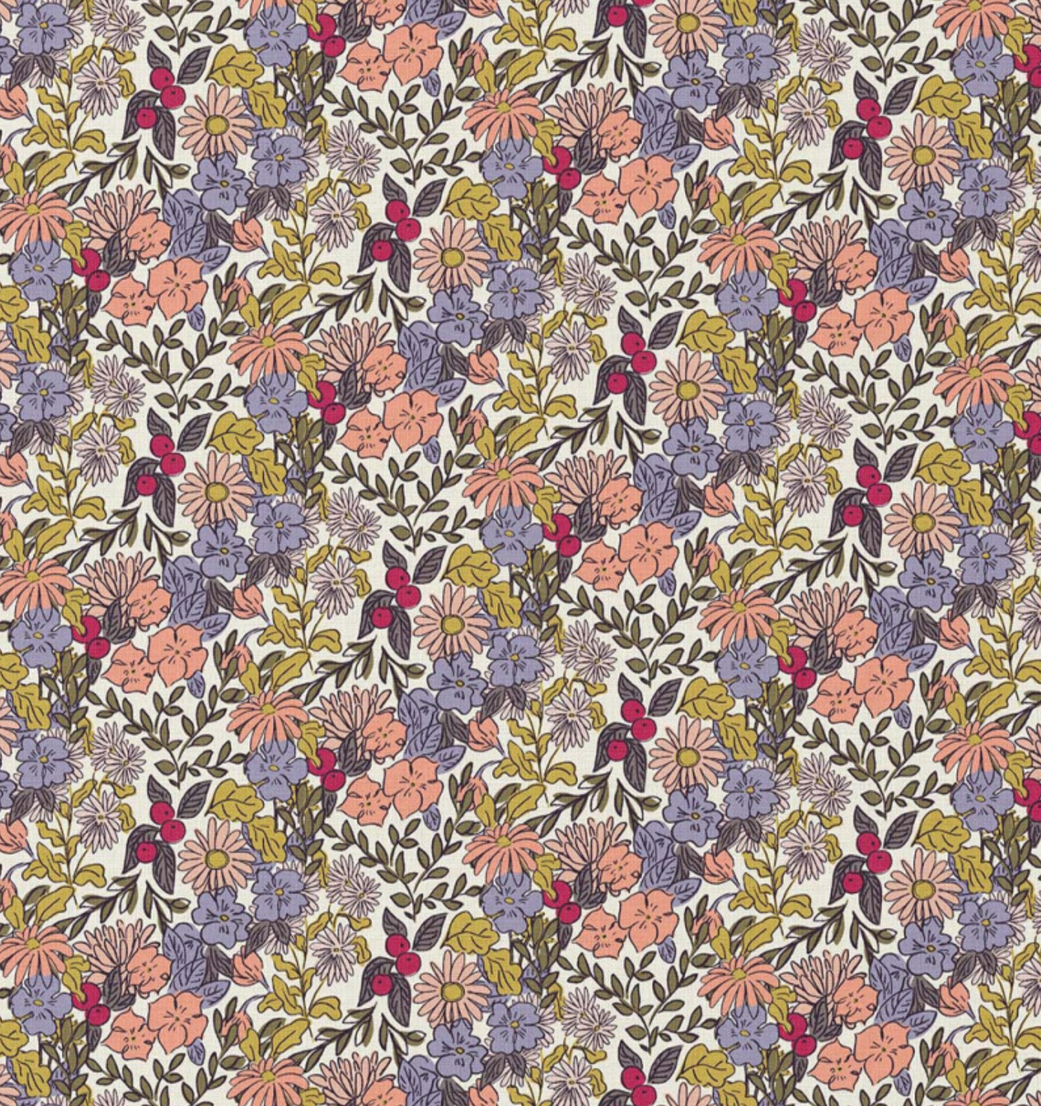 Katoen digitaal herfstbloemen perzik/kaki
