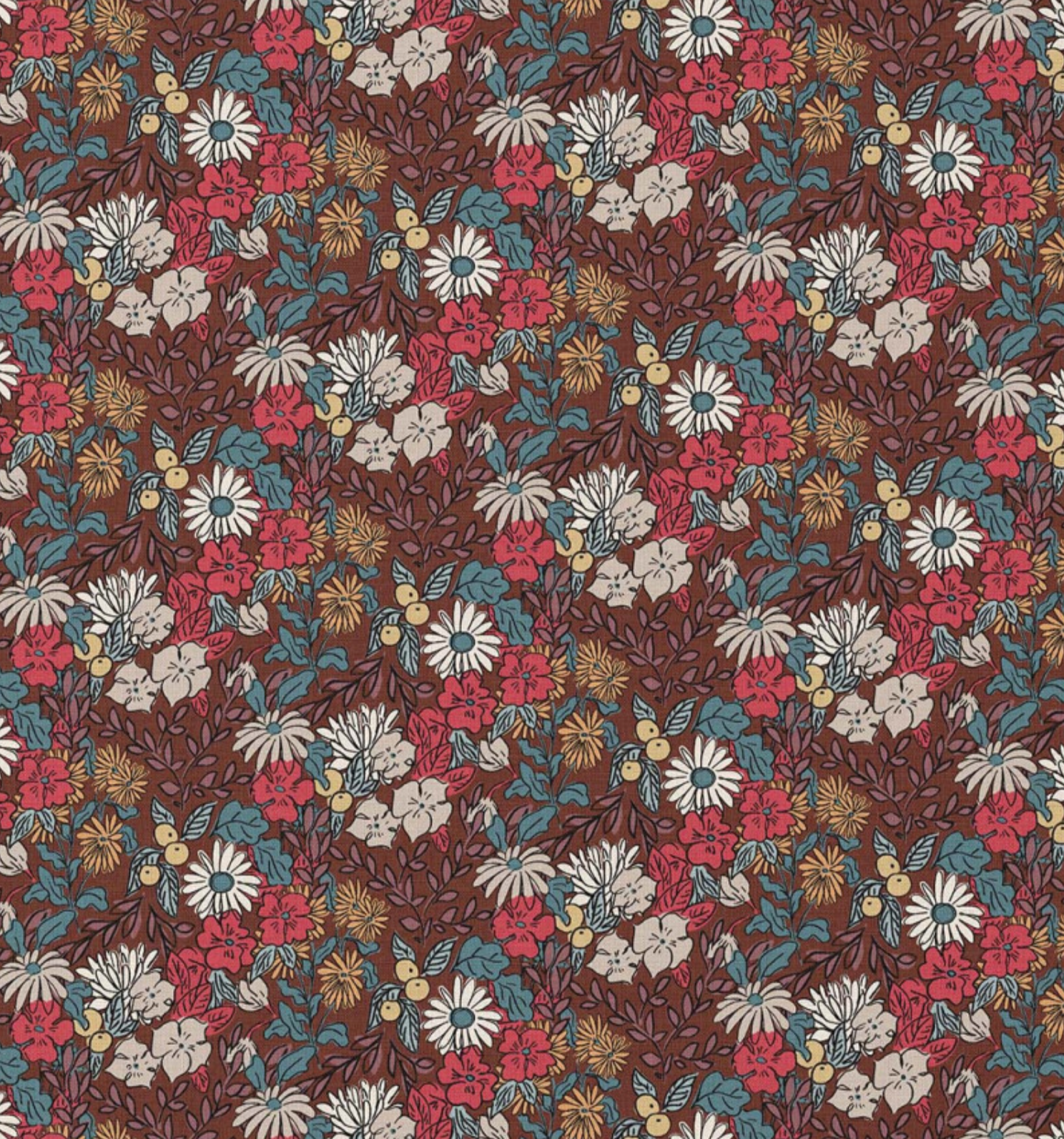 Katoen digitaal herfstbloemen chocolade