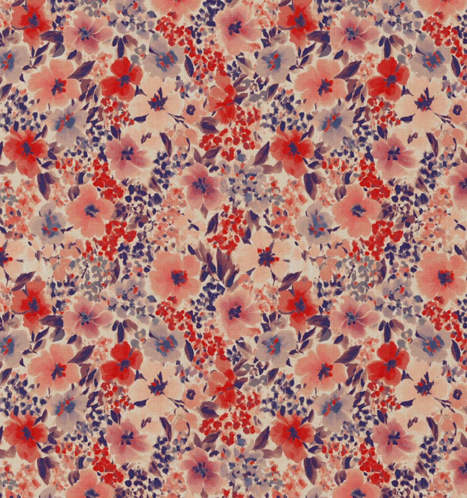 Katoen digitaal bloemen giada rood/blauw
