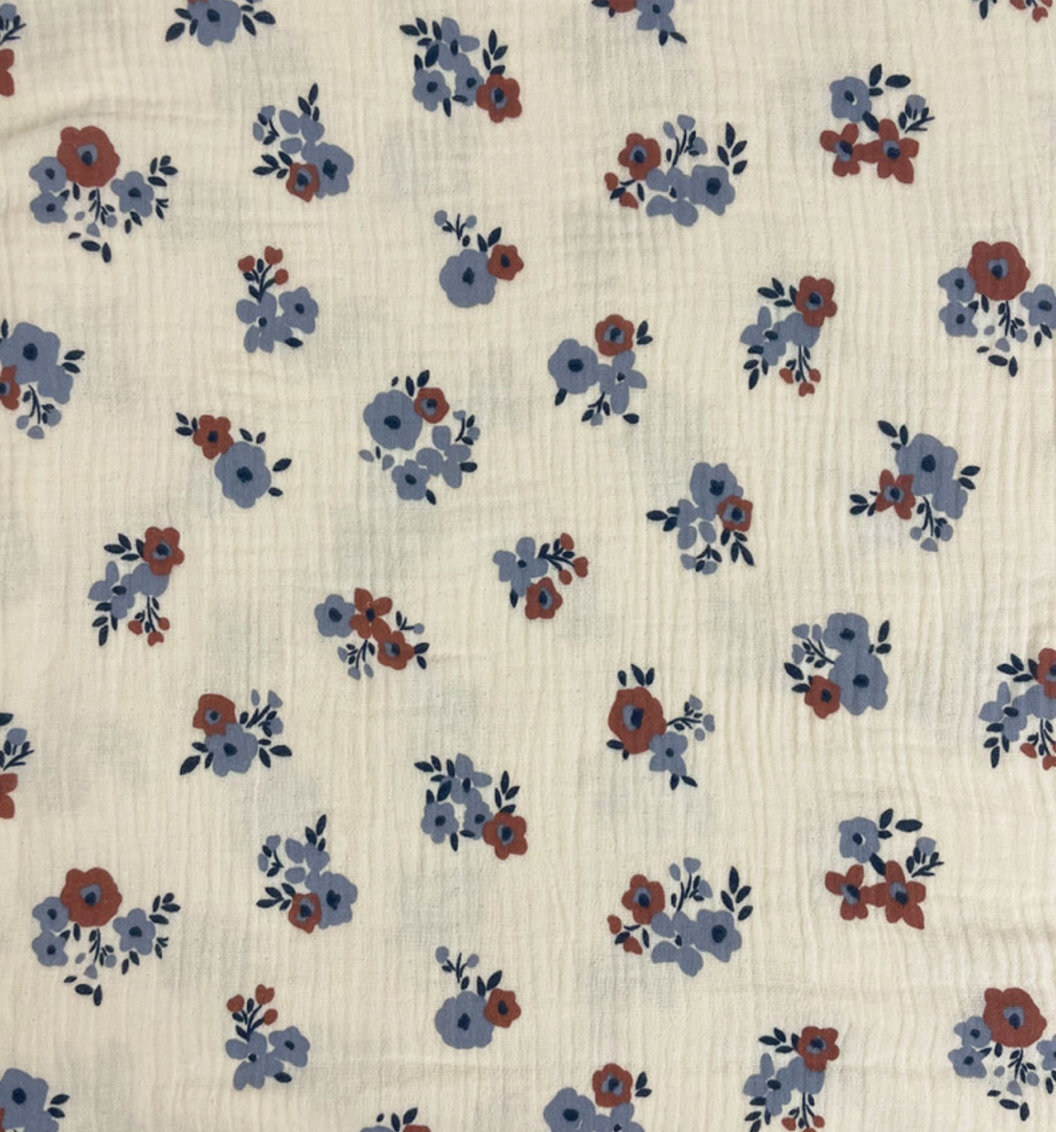 Hydrofiel bloemen molisa ecru/blauw