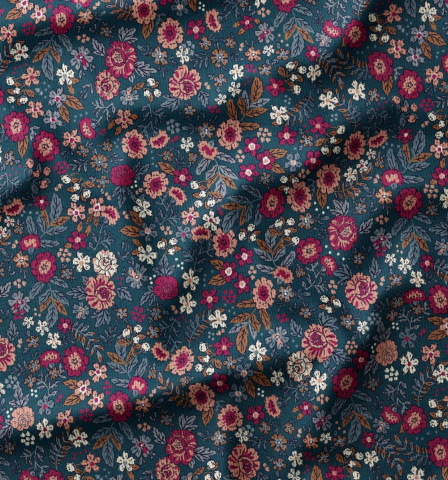 Babycord velour barjay bloemen blauw