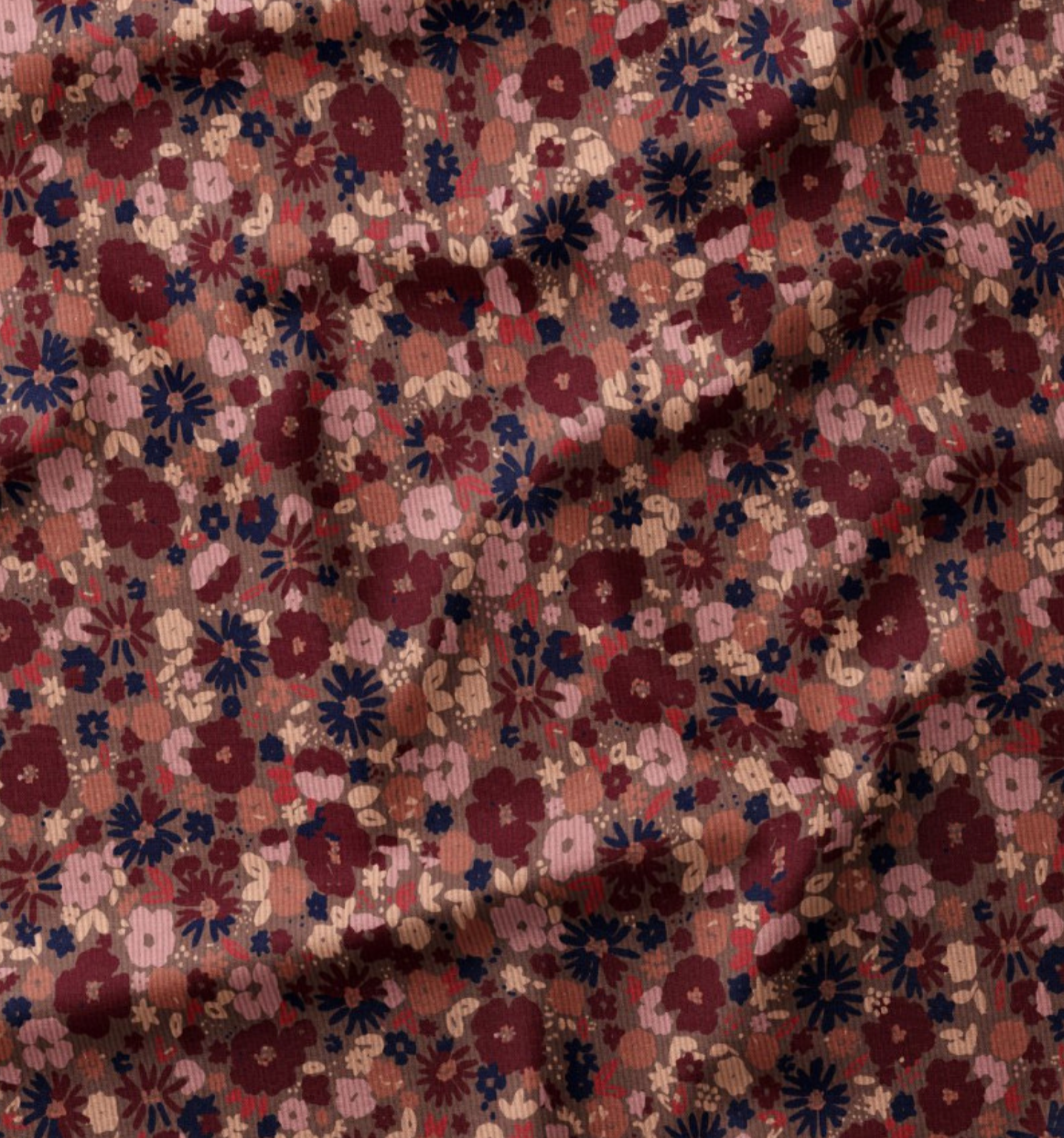 Babycord velour mizet bloemen mocha