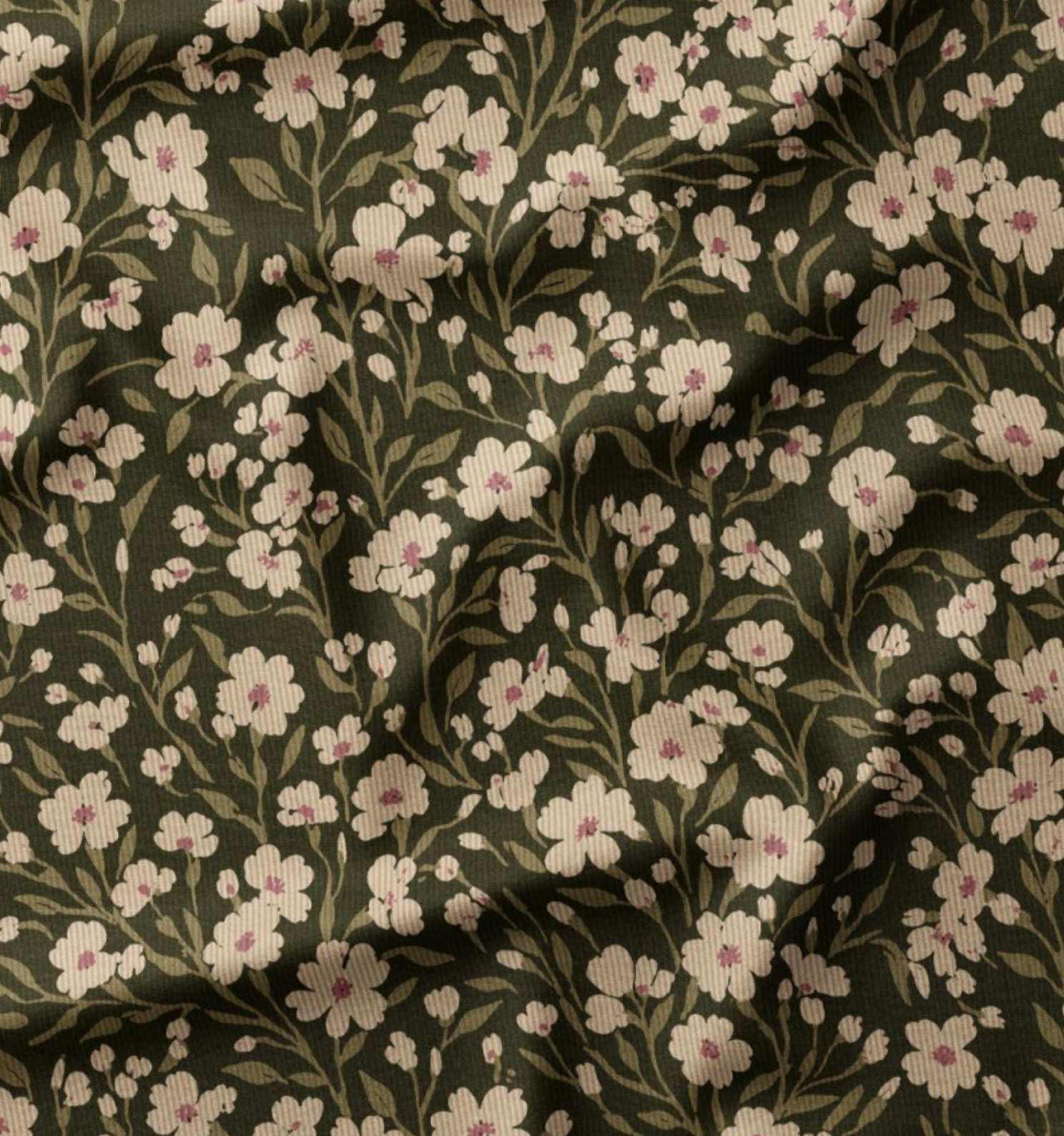 Babycord velour owala bloemen groen