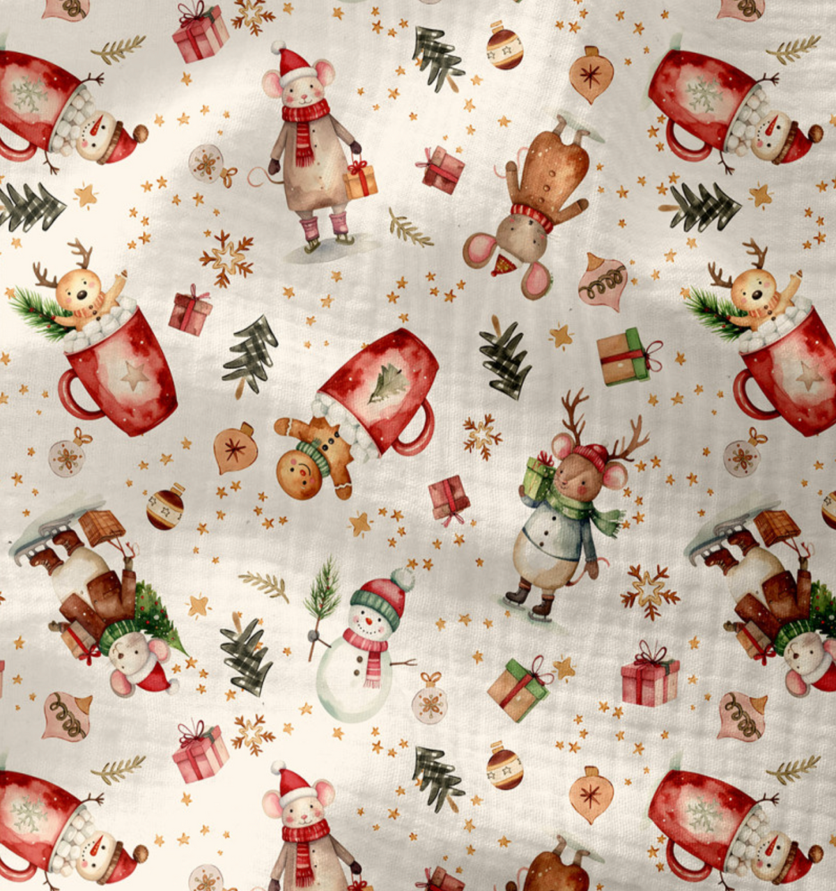 Hydrofiel kerst offwhite/rood