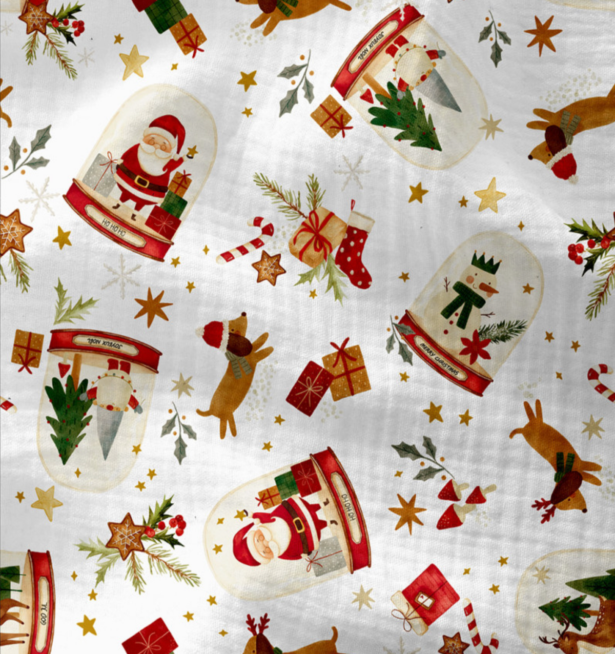 Hydrofiel kerst hondjes wit/rood