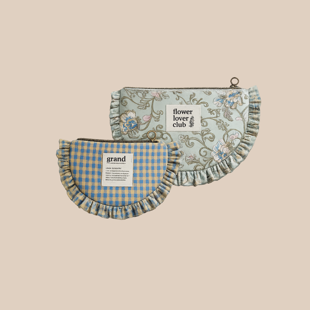 Pakket ruffle etui - bloemen/ruiten mossy