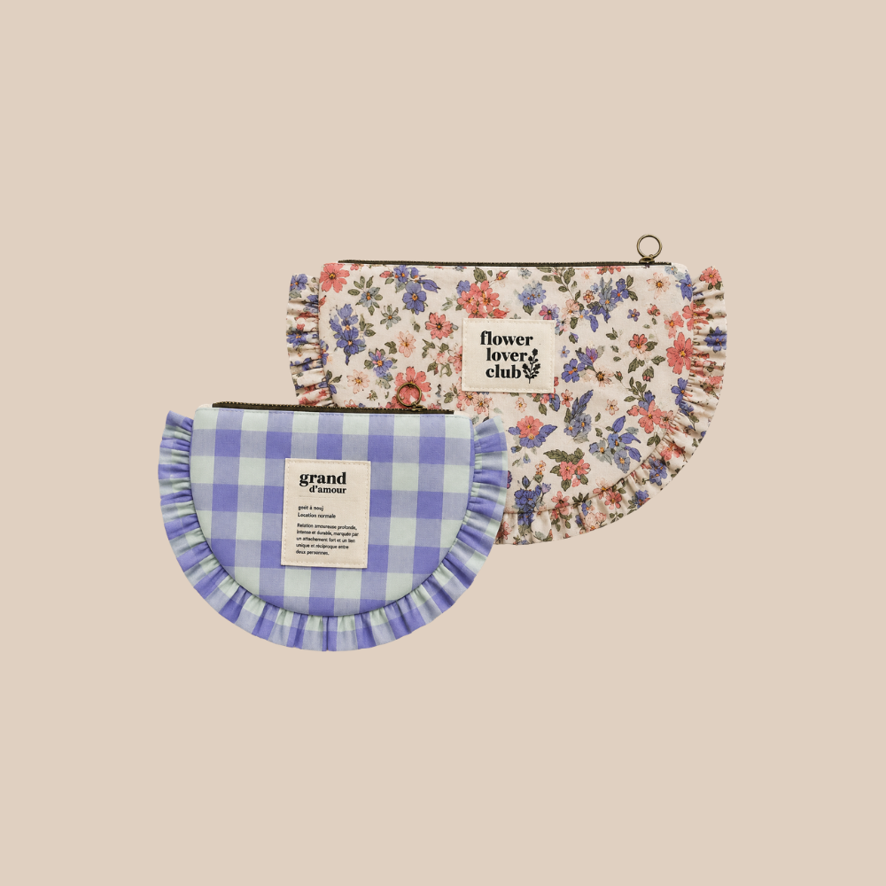 Pakket ruffle etui - bloemen/ruiten offwhite