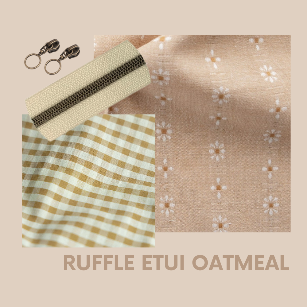 Pakket ruffle etui - bloemen/ruit oatmeal