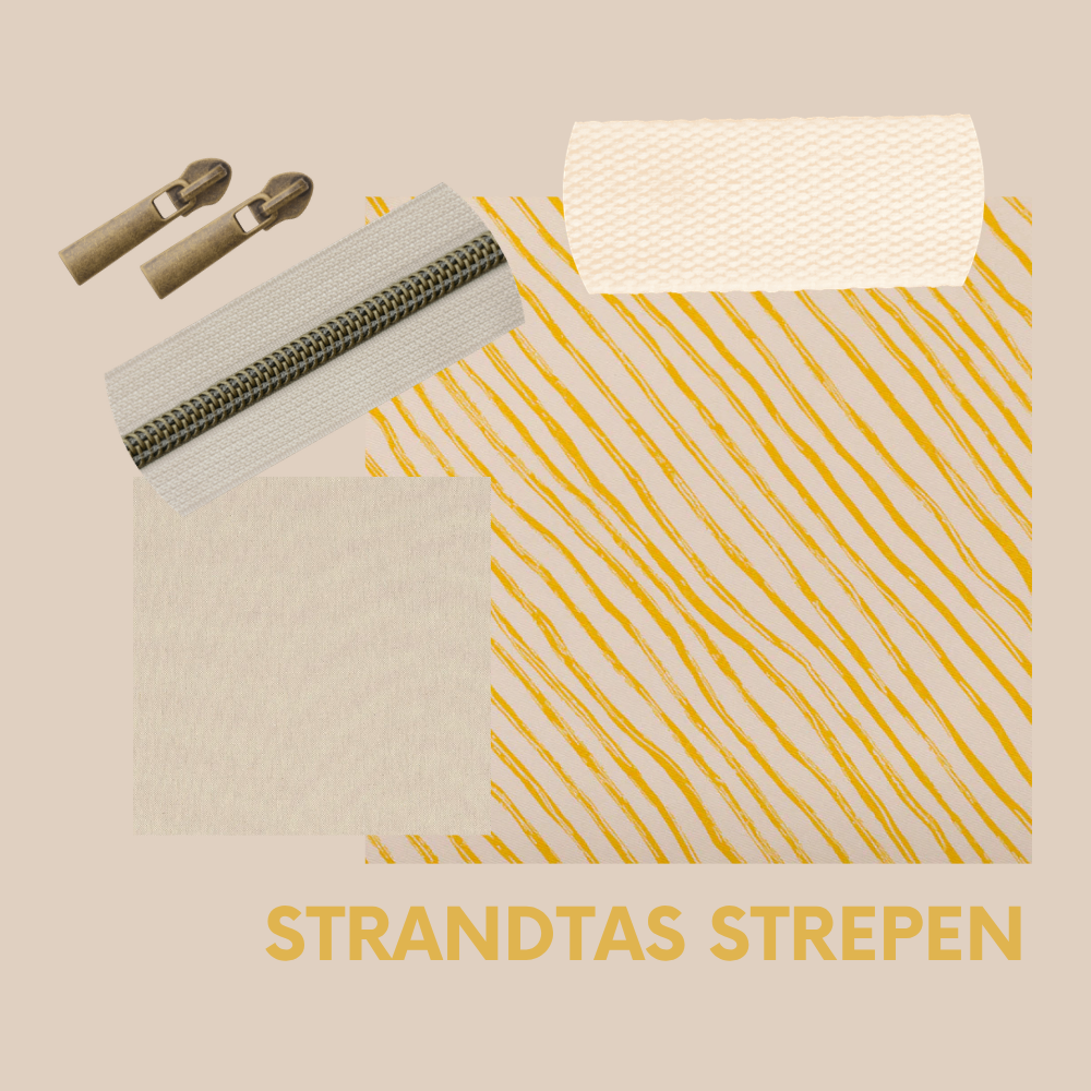 Pakket strandtas + etui gele strepen offwhite