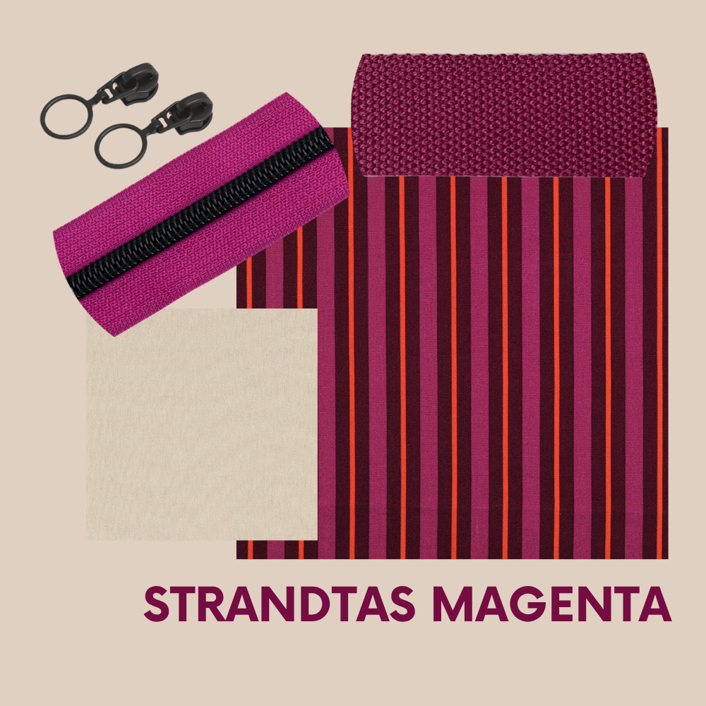 Pakket strandtas + etui strepen magenta