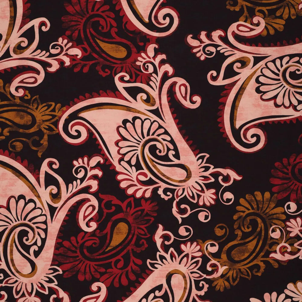 Viscose jersey grote bloemen donker aubergine