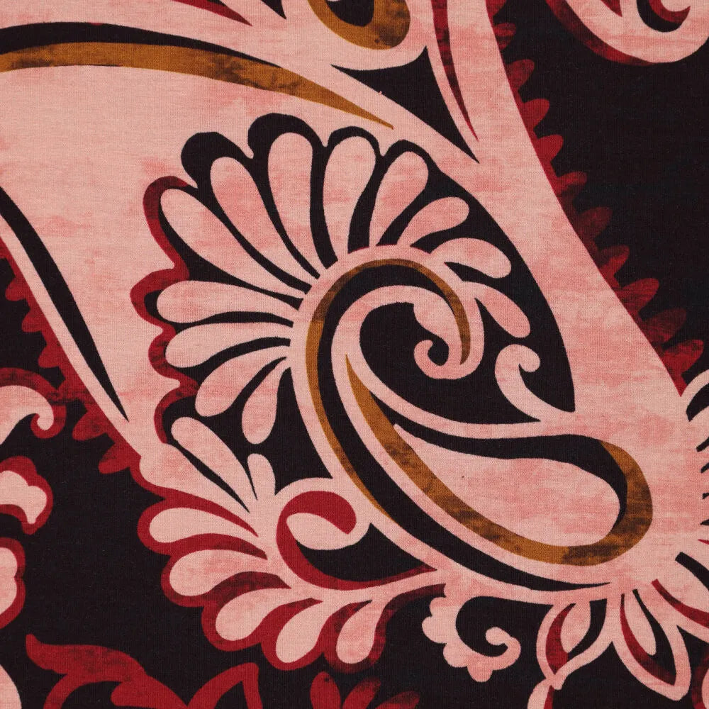 Viscose jersey grote bloemen donker aubergine