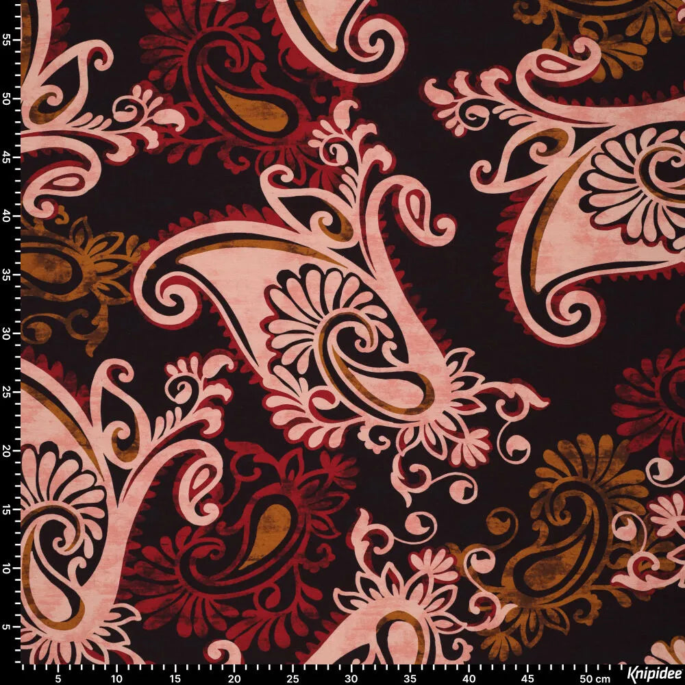 Viscose jersey grote bloemen donker aubergine
