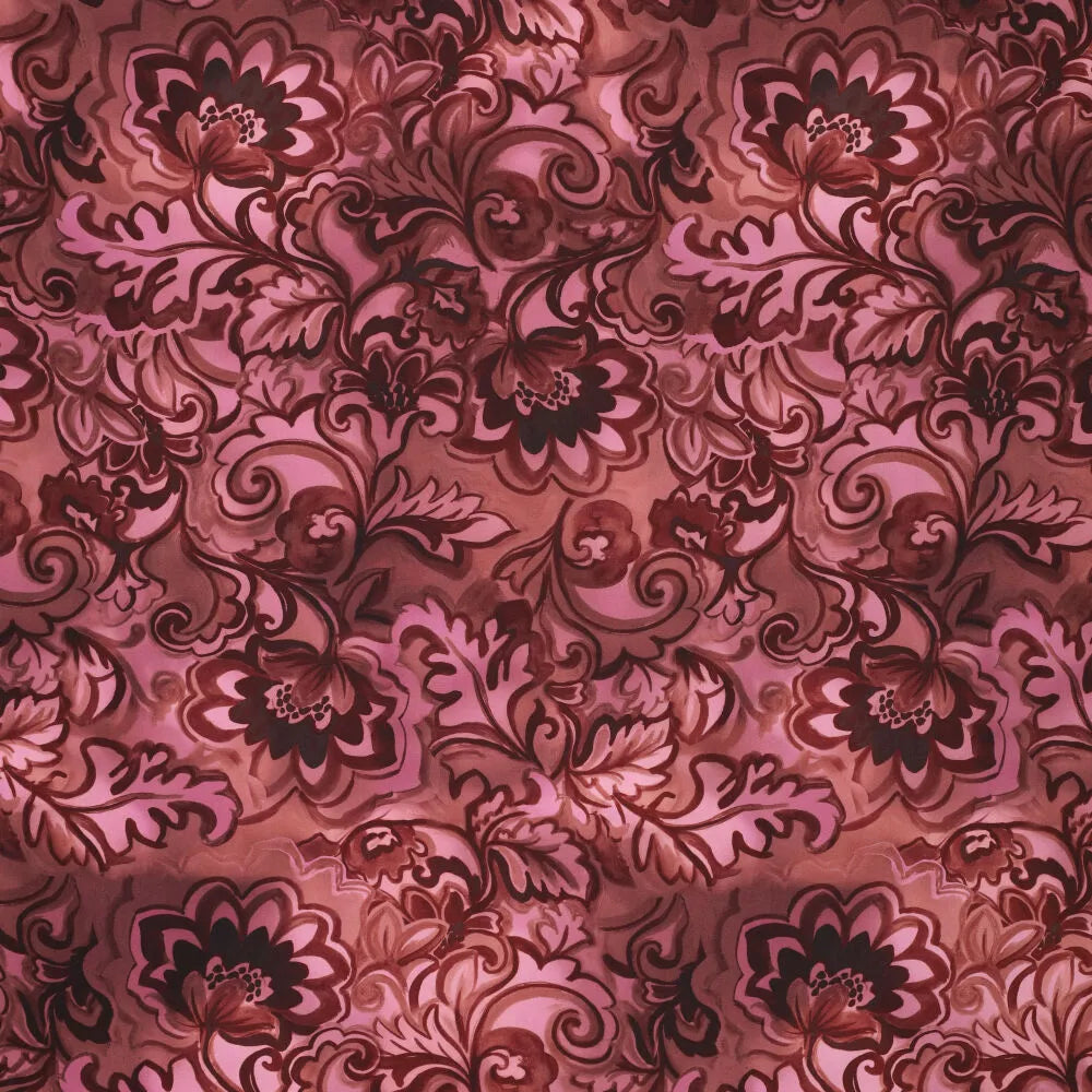 Viscose poplin stretch bloemen burgundy