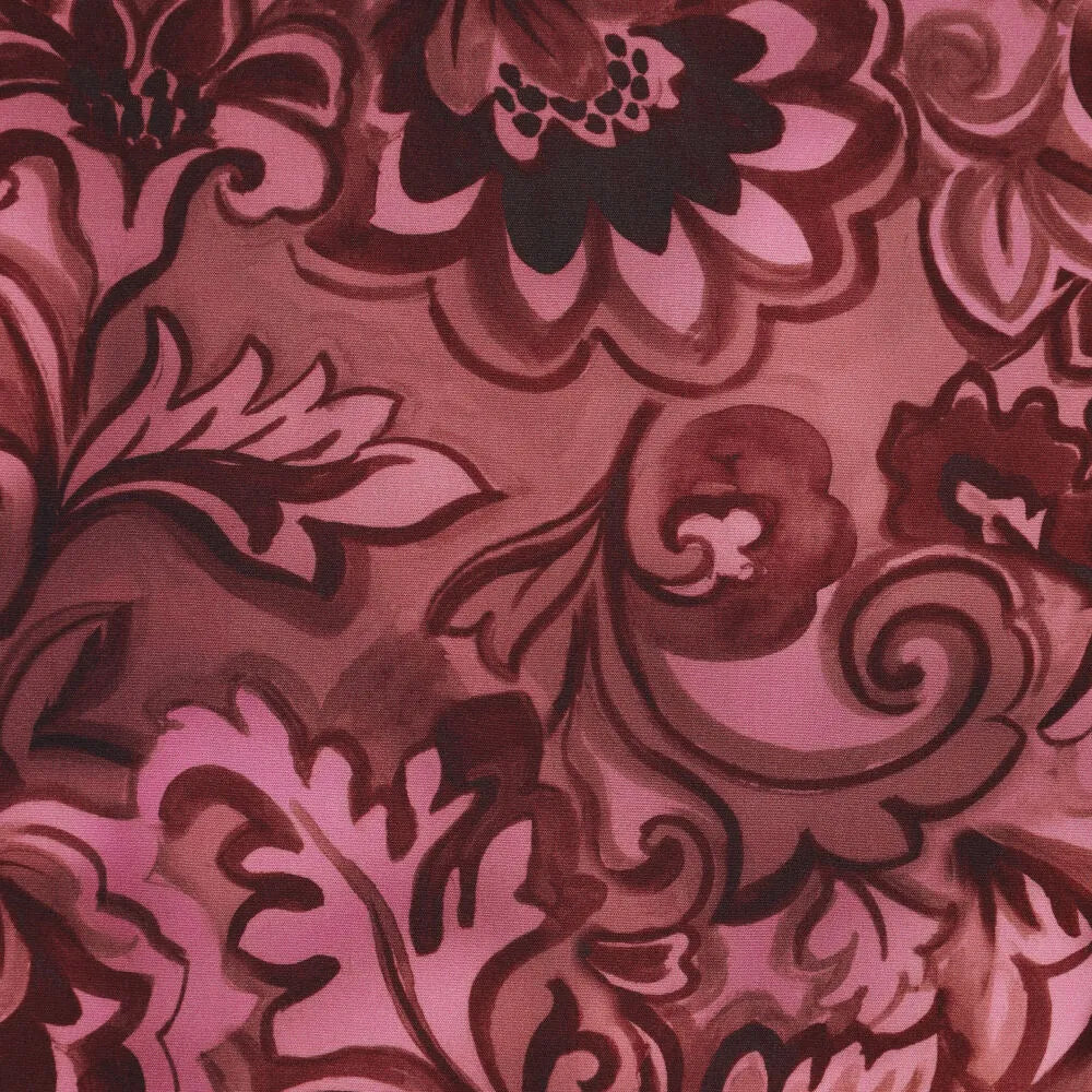 Viscose poplin stretch bloemen burgundy