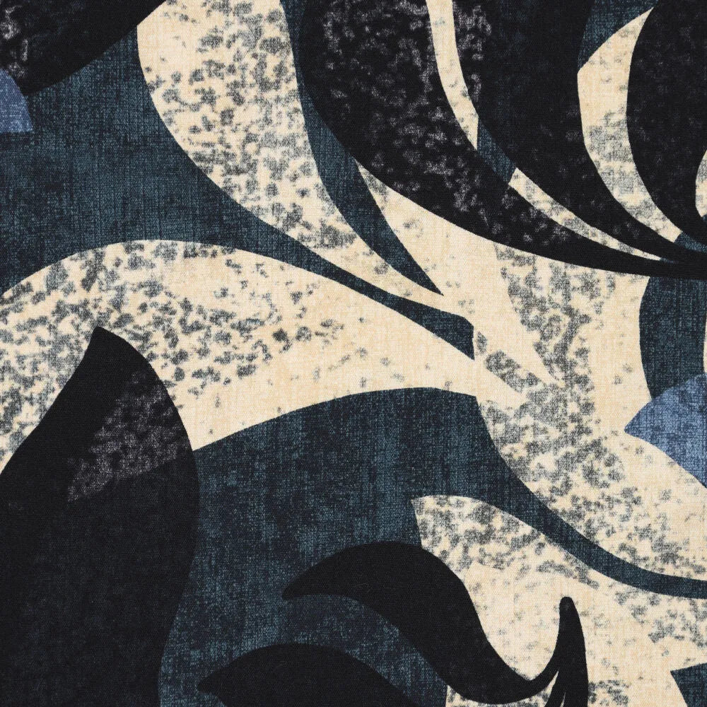 Viscose twill stretch grote bladeren blauw