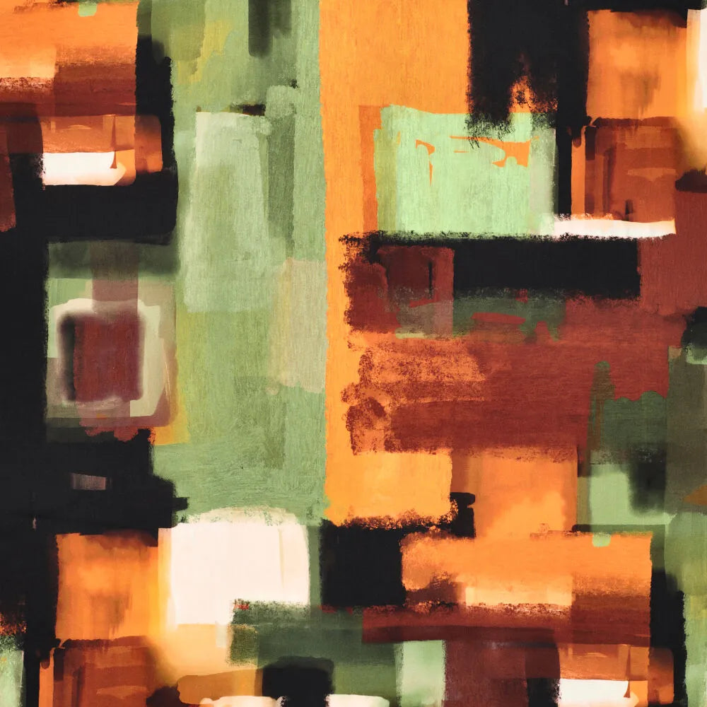 Viscose satijn stretch abstract groen/cognac