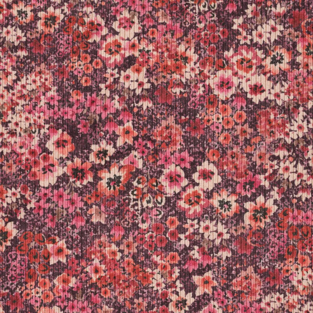 Babycord stretch digitaal kleine bloemen