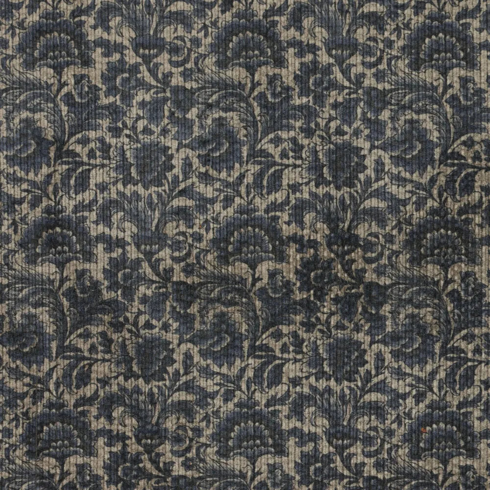 Babycord stretch digitaal bloemen jeansblauw