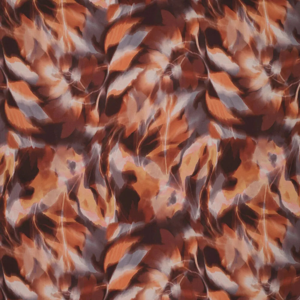 Viscose | Polyester bladeren roestbruin