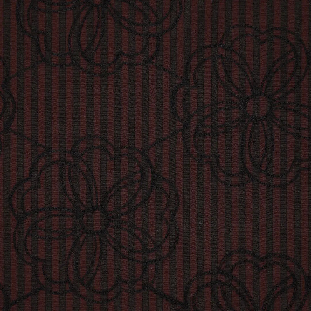 Seersucker strepen geborduurde bloemen bruin