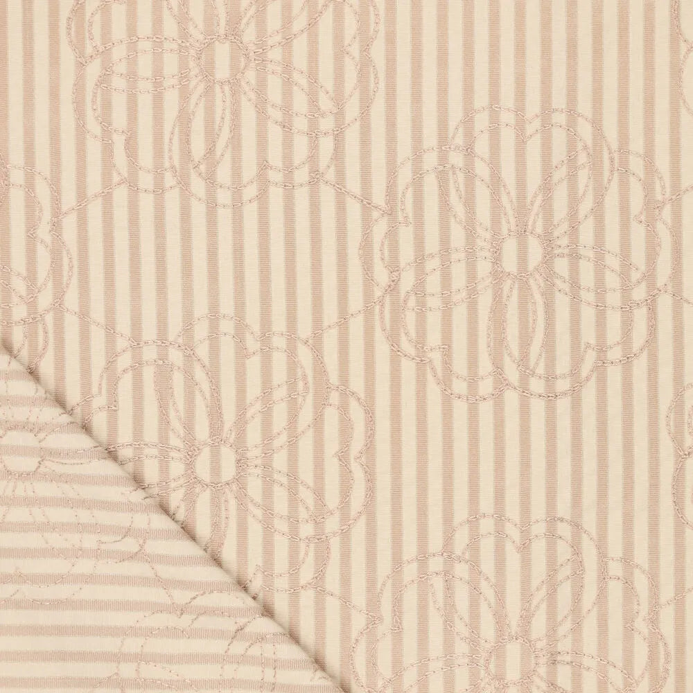 Seersucker strepen geborduurde bloemen beige