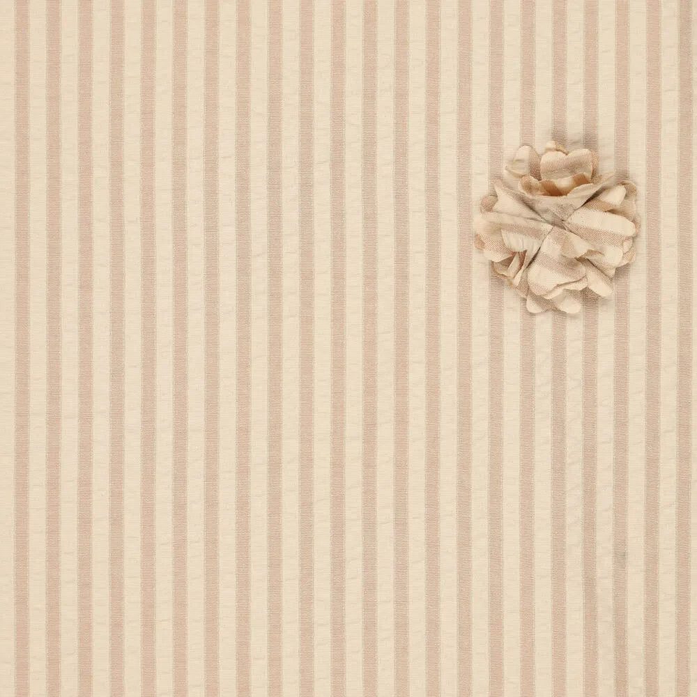 Seersucker strepen ruffy bloemen beige