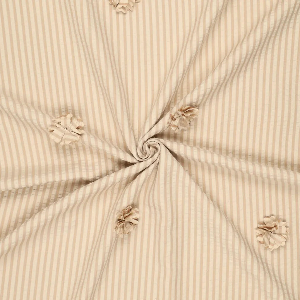 Seersucker strepen ruffy bloemen beige
