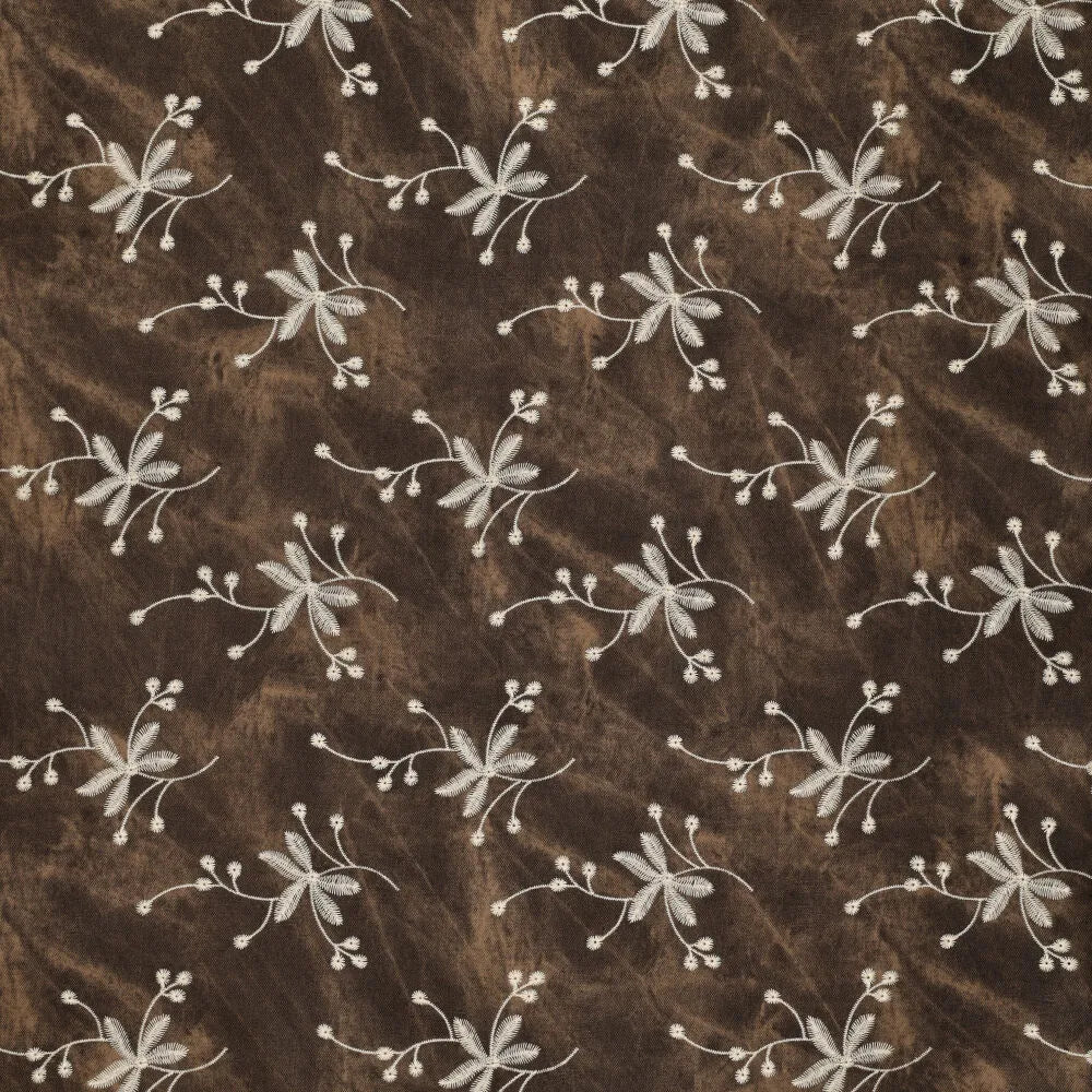Waxed denim geborduurde bloemen bruin
