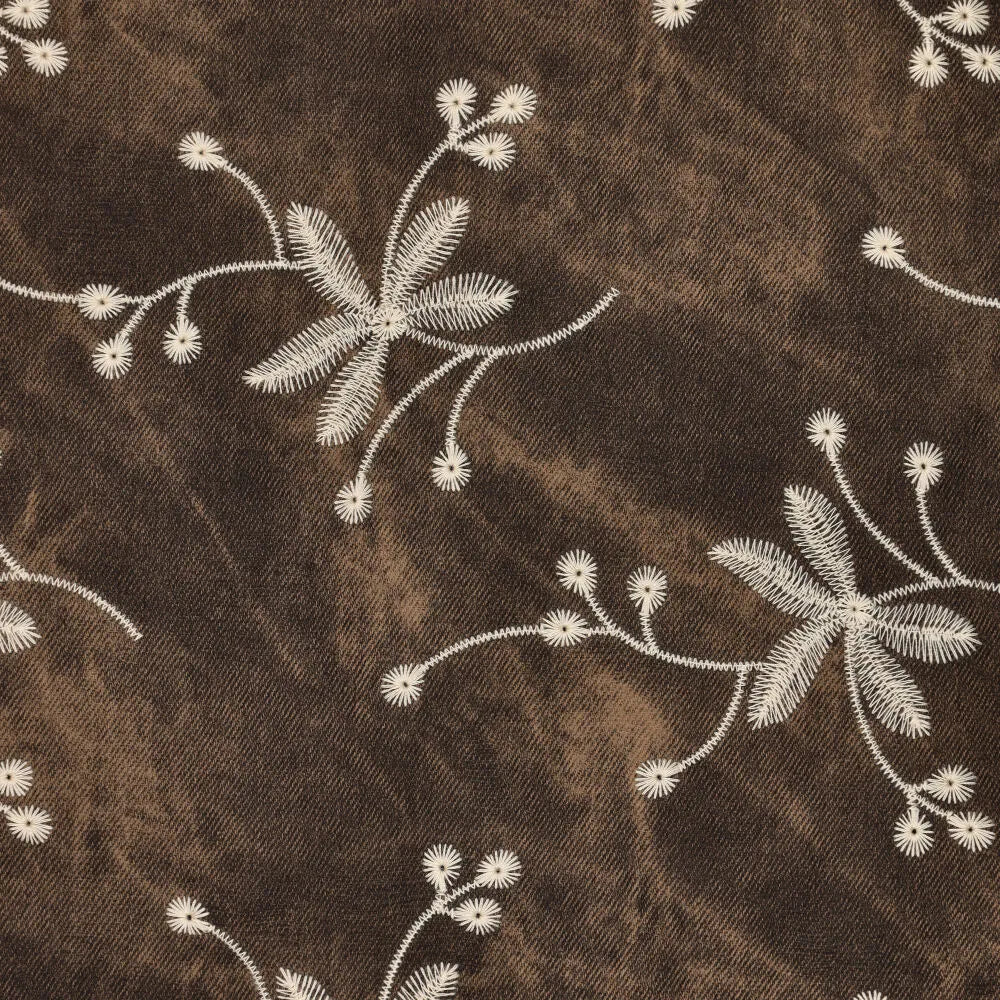 Waxed denim geborduurde bloemen bruin