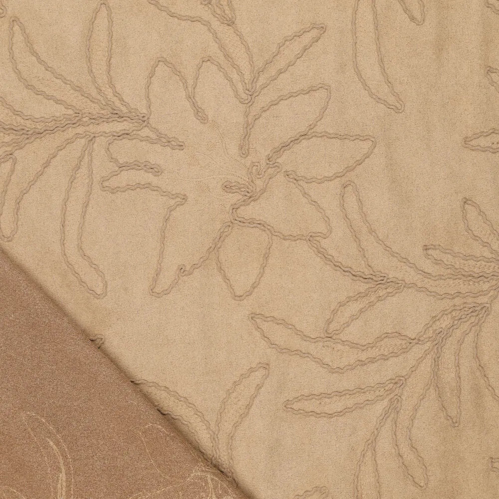 Suède geborduurde bloemen beige