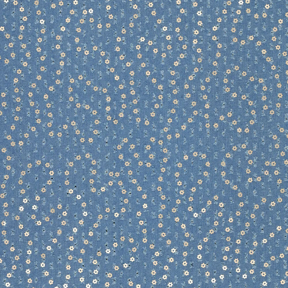 Denim bloemen pailletten jeansblauw