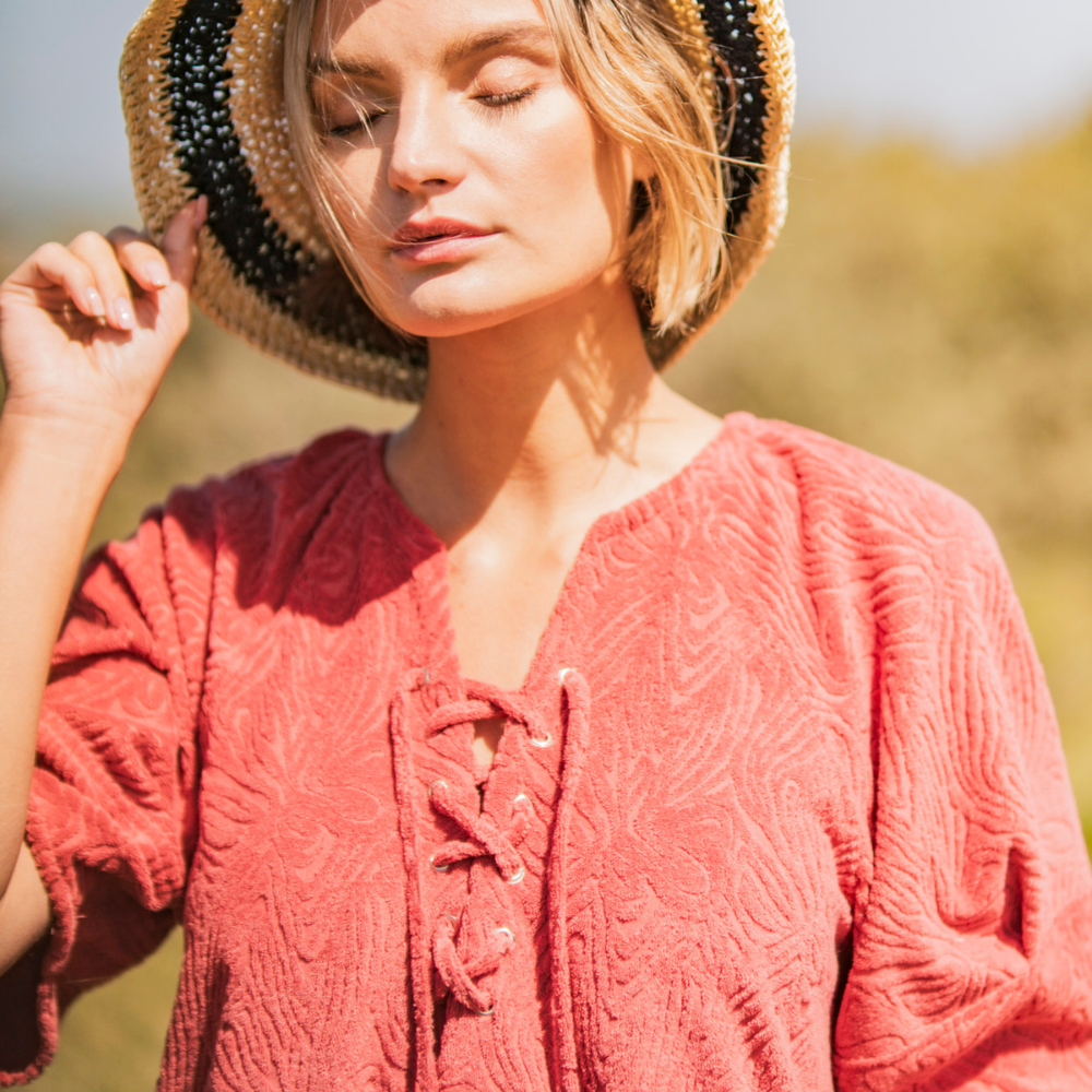 Fibre Mood - Jacquard badstof bloemen roze